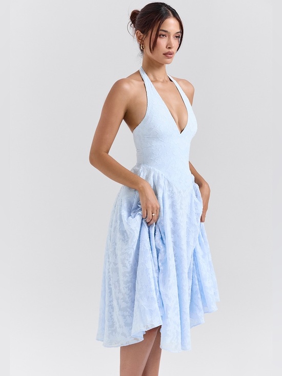 House of CB Dresses & Skirts - HOUSE OF CB Arietta Floral Jacquard Plunge Halter Neck Dress Sz M A-C NWOT $289